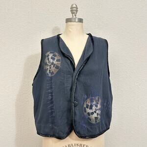Vintage BLUE FISH Vest Jacket Navy Blue Cotton Relaxed Boho Artsy USA